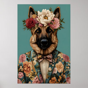 German Shepherd In Suit Poster, German Shepherd Poster