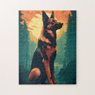 German Shepherd in the forest during sunset Jigsaw Puzzle