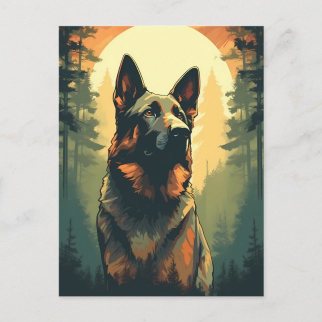 German-Shepherd in the forest during sunset Postcard (Front)
