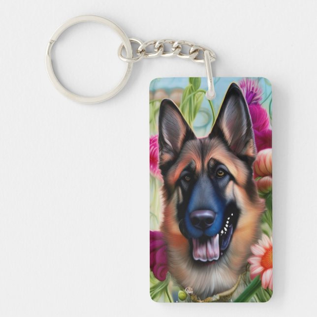 German Shepherd in the Garden Key Ring (Front)