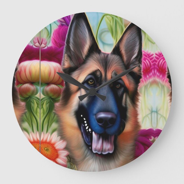 German Shepherd in the Garden  Large Clock (Front)