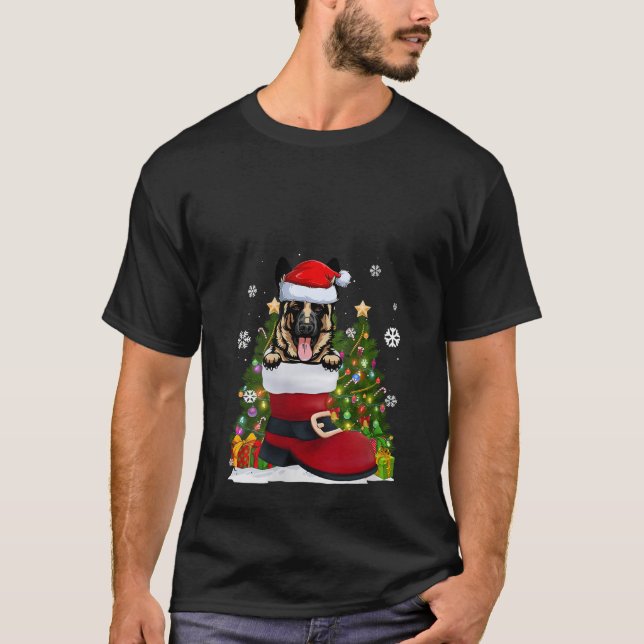 German Shepherd in the Shoe Santa Hat Ugly Christm T-Shirt (Front)