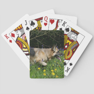 German Shepherd in Yellow Flowers Playing Cards