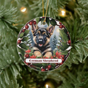 German Shepherd Joy: Customized Christmas  Ceramic Tree Decoration