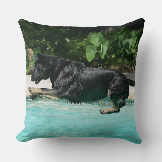 German Shepherd Jumping in Water Cushion (Front)