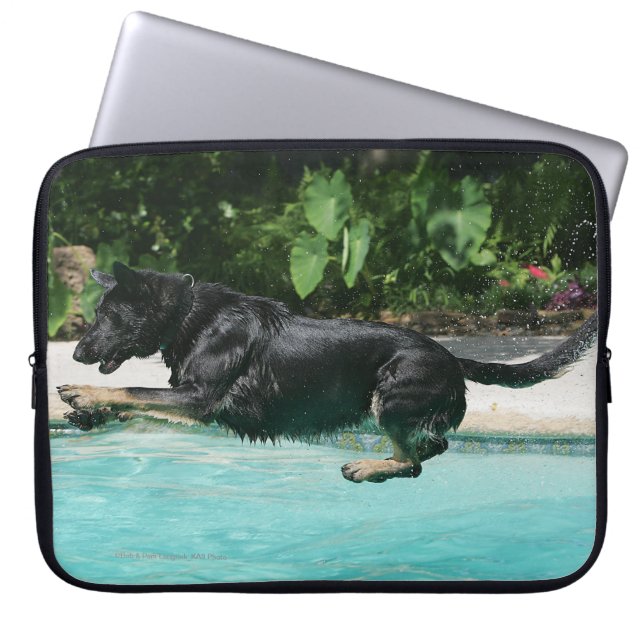 German Shepherd Jumping in Water Laptop Sleeve (Front)