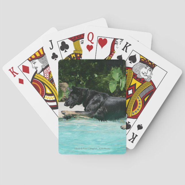 German Shepherd Jumping in Water Playing Cards (Back)