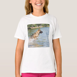 German Shepherd Leaps Into Water T-Shirt