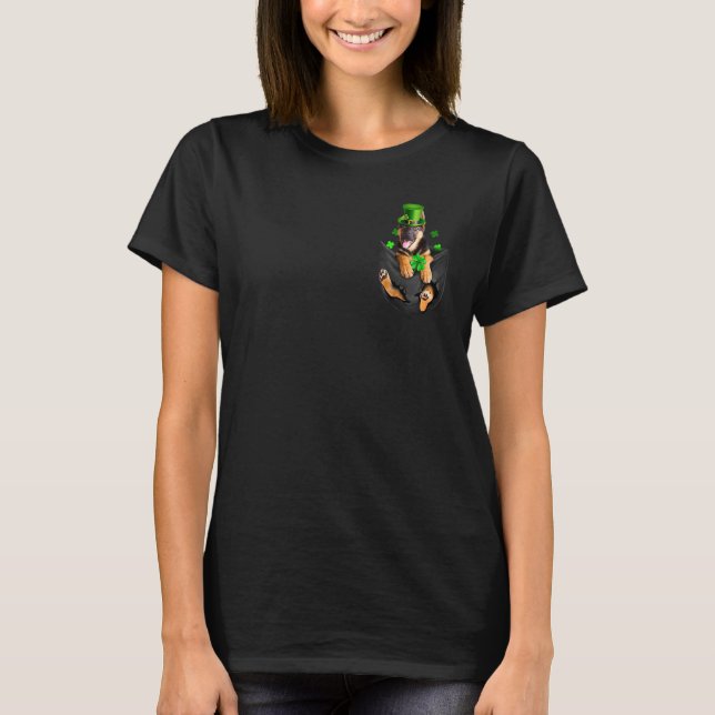 German Shepherd Leprechaun In Pocket St Patrick's  T-Shirt (Front)