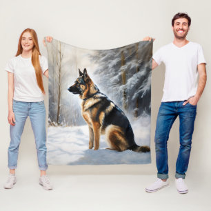 German Shepherd Let It Snow Christmas Fleece Blanket