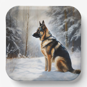 German Shepherd Let It Snow Christmas Paper Plate