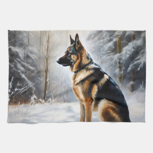 German Shepherd Let It Snow Christmas Tea Towel