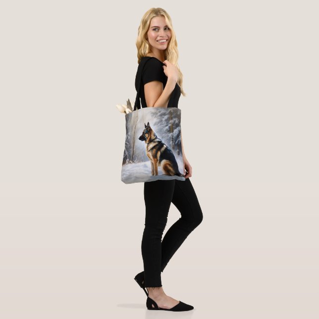 German Shepherd Let It Snow Christmas Tote Bag (On Model)