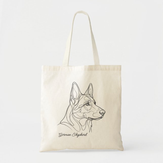 German Shepherd Line Drawing Custom Pet Name Tote Bag (Front)
