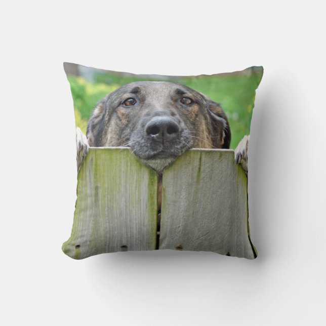 German Shepherd Looking Over Fence Cushion (Front)
