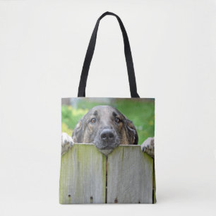 German Shepherd Looking Over Fence Tote Bag