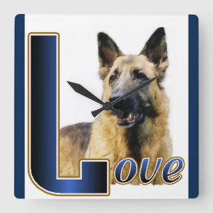 German Shepherd LOVE Gifts Square Wall Clock