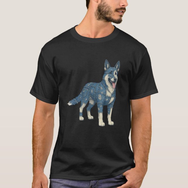 German Shepherd Lover Denim Patchwork Dog Mum Dog  T-Shirt (Front)