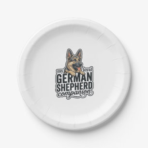 German Shepherd Lover Vintage Engraving Dog Typogr Paper Plate