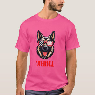 German Shepherd Merica 4th of July US Flag T-Shirt