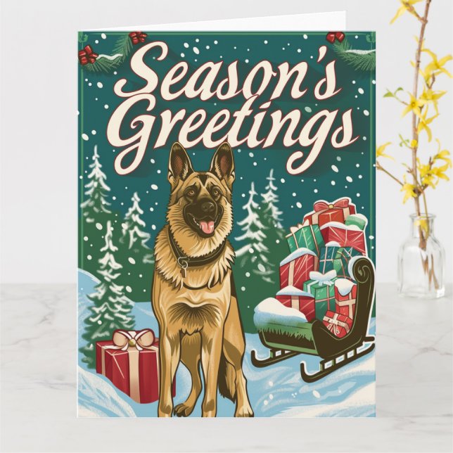 German Shepherd Merry Christmas Card (Yellow Flower)