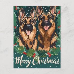 German Shepherd Merry Christmas Postcard