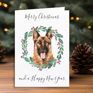German Shepherd Merry Christmas Trendy Dog  Holiday Card