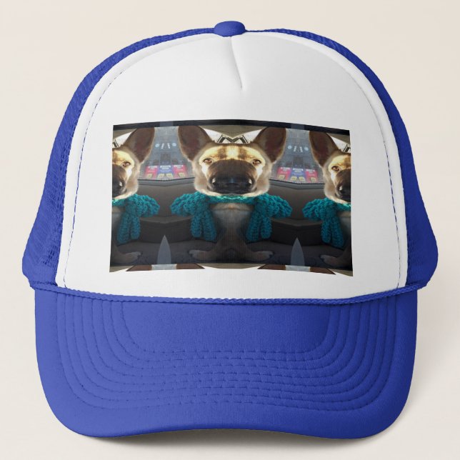 German Shepherd Mirrored Distortion Trucker Hat (Front)