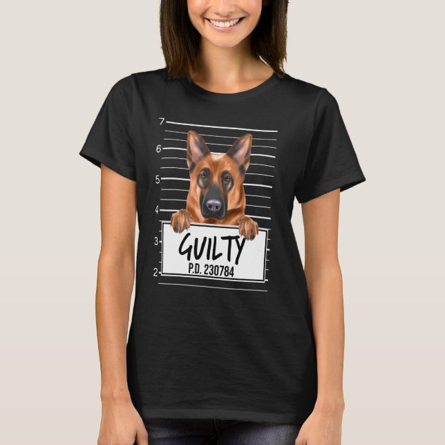 German Shepherd Mugshot Guilty Dog T-Shirt (Front)