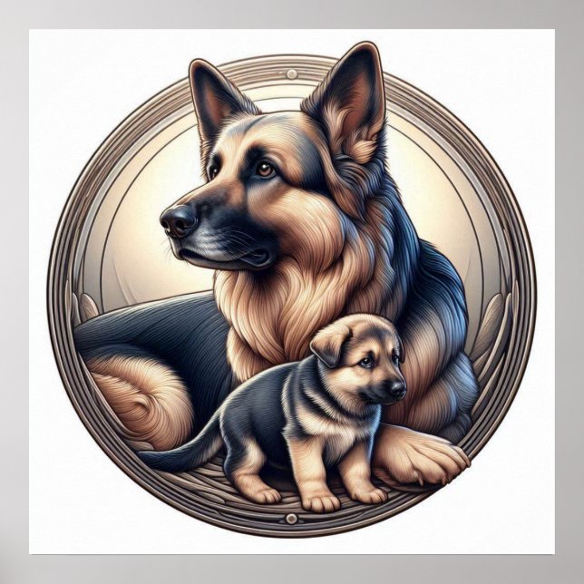 German Shepherd Mum and Pup 01X  Poster (Front)