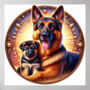 German Shepherd Mum and Pup 02X Poster