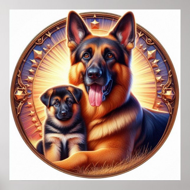 German Shepherd Mum and Pup 02X  Poster (Front)