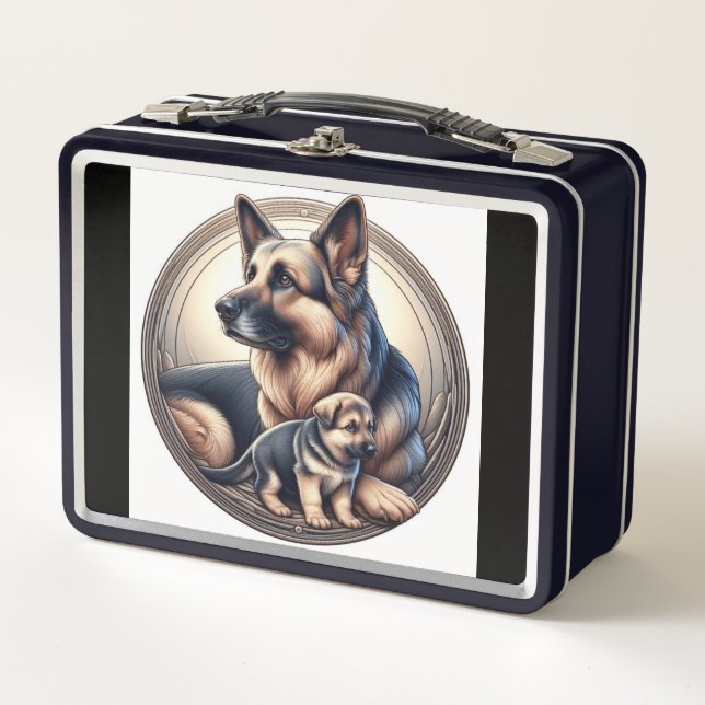 German Shepherd Mum & Pup 01X Metal Lunch Box (Front)