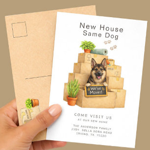 German Shepherd New House Moving Postcard