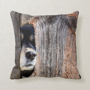 German Shepherd Nose Peeking Through Fence Cushion