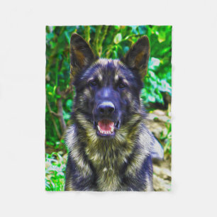 German Shepherd Oil Painting Portrait Fleece Blanket