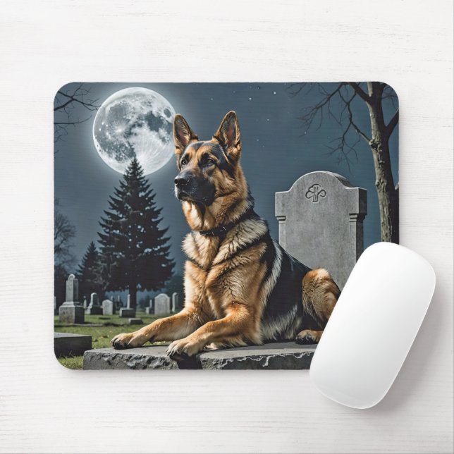German Shepherd On a Gravestone Mouse Pad (With Mouse)