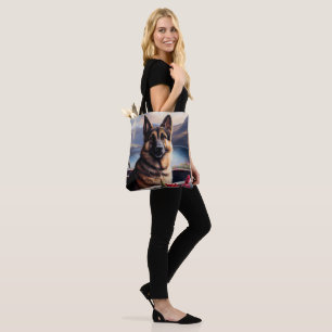 German Shepherd on a Paddle: A Scenic Adventure Tote Bag