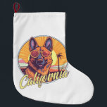 German Shepherd on the Beach Large Christmas Stocking<br><div class="desc">German Shepherd on the Beach California fun design great for surfers and beach people.  Add this design to other products. Also shirts,  add text.</div>