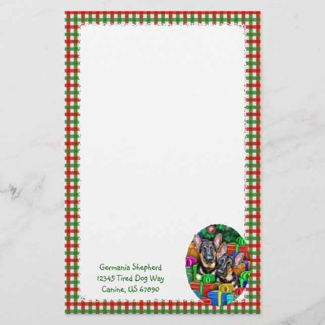 German Shepherd Open Gifts Christmas Stationery (Front)