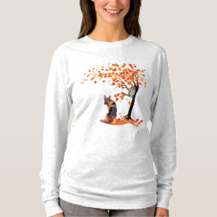 German Shepherd Owl And Fall Tree Dog Owner Autumn T-Shirt