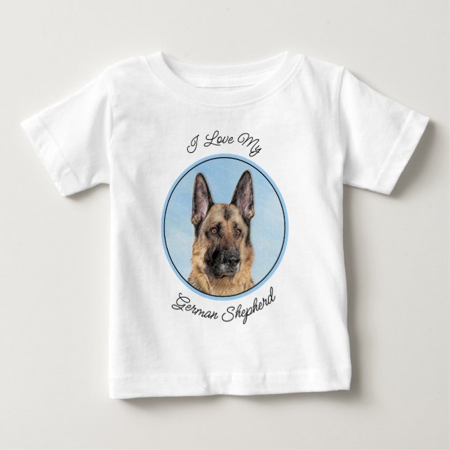 German Shepherd Painting - Cute Original Dog Art Baby T-Shirt (Front)