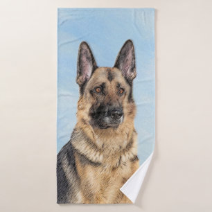 German Shepherd Painting - Cute Original Dog Art Bath Towel Set