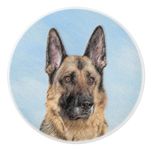German Shepherd Painting - Cute Original Dog Art Ceramic Knob