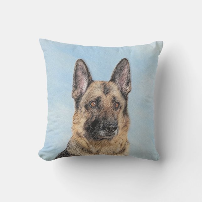 German Shepherd Painting - Cute Original Dog Art Cushion (Front)