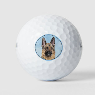 German Shepherd Painting - Cute Original Dog Art Golf Balls