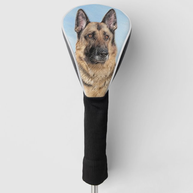 German Shepherd Painting - Cute Original Dog Art Golf Head Cover (Front)