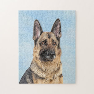 German Shepherd Painting - Cute Original Dog Art Jigsaw Puzzle