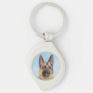 German Shepherd Painting - Cute Original Dog Art Key Ring