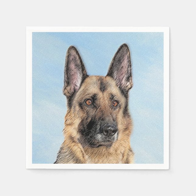 German Shepherd Painting - Cute Original Dog Art Napkin (Front)